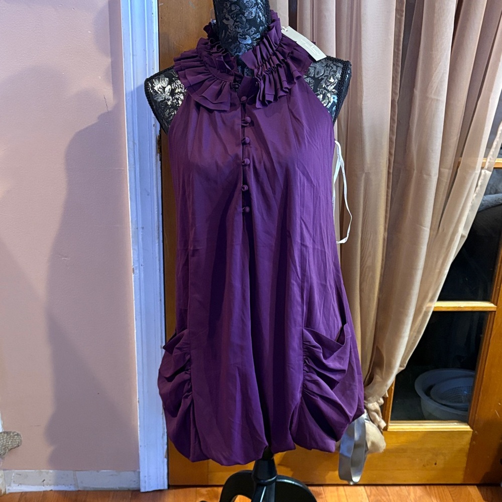 Elegant Trinity Purple Sleeveless Ruffle Dress, S